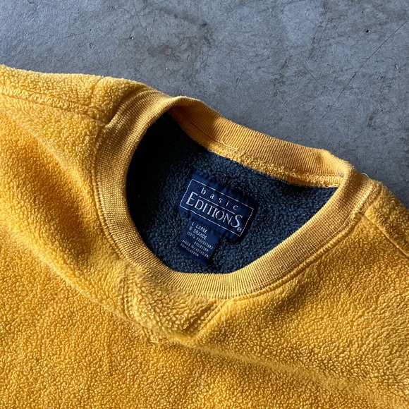 Basic Editions 90s Crew Neck Yellow/Gold Textured Sweatshirt/Sweater Mens Large - Picture 5 of 5